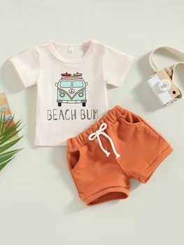 Милый и удобный комплект пляжной одежды для маленьких мальчиков, стильная футболка с коротким рукавом и принтом акулы, модные шорты с карманами