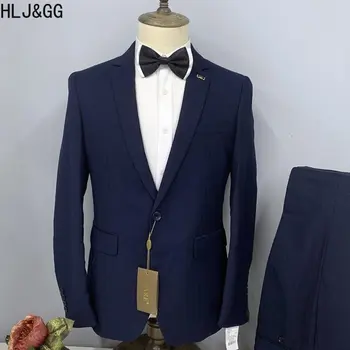 Мужской костюм HLJ & GG, пиджак, брюки, приталенный комплект из двух предметов, модные однобортные костюмы для делового ужина, 2 предмета, мужские костюмы из 2 предметов, новинка 2023 года