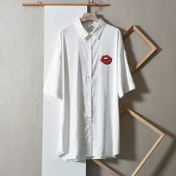 Ночная рубашка с красными губами с принтом, Белая ночная рубашка, Женская Сексуальная ночная рубашка с коротким рукавом, Летнее интимное белье, Тонкое Кимоно, халат, платье
