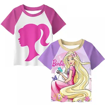 2023 Kawaii Barbie/ Детская аниме-мода с короткими рукавами для девочек, Летняя мягкая дышащая футболка, детские футболки с героями мультфильмов, Топы, подарки