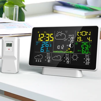 Wi-Fi Интеллектуальные Погодные часы Прогноз погоды Метеостанция Цветной ЖК-экран Беспроводной термометр-гигрометр для Tuya Smart