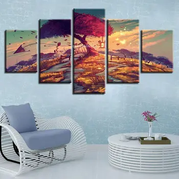 5 Штук Вишневое дерево Картины HD Напечатанный Аниме Абстрактный плакат Модульные картины Холст Искусство HD Печать Декор комнаты Стены