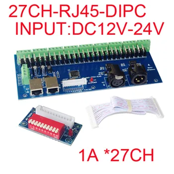 DC12V-24V 1A*27CH Декодер Светодиодный RGB Контроллер DMX-27CH-RJ45-DIPC Светодиодный Диммер для Светодиодных Полосовых Модулей Лампы