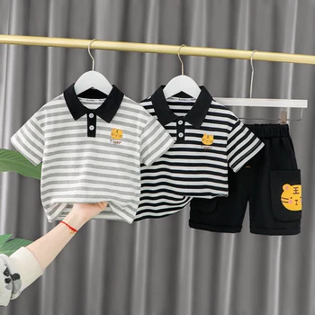 Хорошо продуманный дизайн Детский летний короткий комплект одежды для мальчика в полоску, костюм на 1, 2, 3, 4 года, модный дизайн