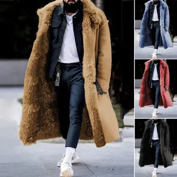 Модное зимнее мужское замшевое плюшевое пальто средней длины из искусственного меха, утепленное теплое пальто, высококачественная мужская свободная ветрозащитная верхняя одежда