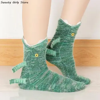 1 пара зимних теплых носков для пола, Рождественские милые вязаные носки с акулой, крокодилом и рыбой, удобная обувь для ролевых игр, вечеринка
