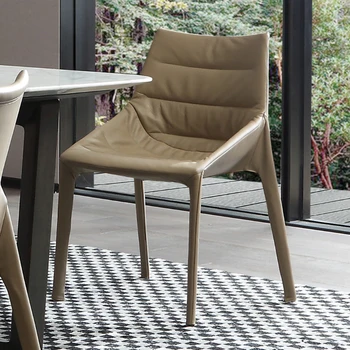 Скандинавский современный легкий роскошный обеденный стул из высококачественной кожи с минималистичной спинкой, стул для ведения журнала, обеденный стул высокого класса