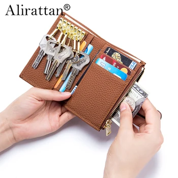 Сумка для ключей Alirattan, сумка для карт, 2-в-1, кожаная сумка для хранения многофункциональных ключей, кошелек Zero большой емкости
