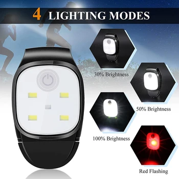 Светодиодный светильник-клипса, 4 режима освещения, ночной светильник-клипса, предупреждение о безопасности при беге трусцой, ночных прогулках, рыбалке, пешем туризме, USB-аккумуляторная батарея
