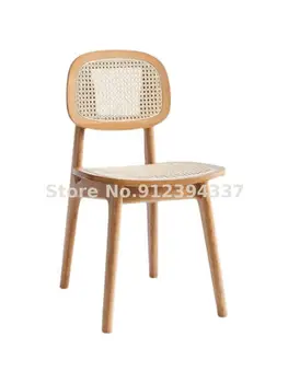 Бревенчатый обеденный стул из массива дерева для взрослых, простой современный стул со спинкой из ротанга, кресло для макияжа в японском стиле, дизайнерский ротанг