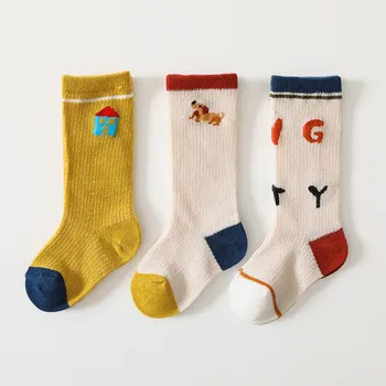 Носки для маленьких мальчиков и девочек, дышащие сетчатые носки с мультяшными животными, высокие носки до щиколотки, детские носки без показа