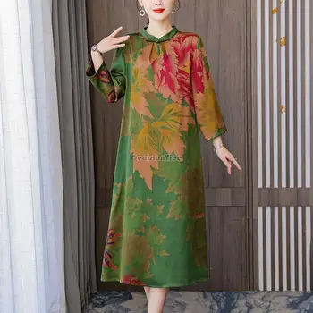 2023, женская китайская мода в стиле ретро с цветочным принтом, улучшенное платье чонсам с длинным рукавом, свободный стиль, повседневный элегантный qipao s67