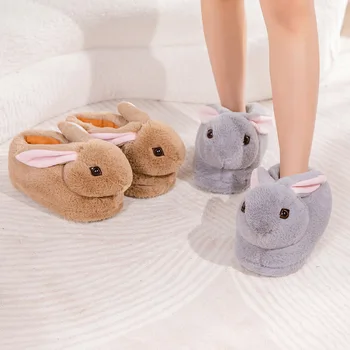 Домашние тапочки с кроликами и животными, специально изготовленные на заказ, домашние тапочки для любителей теплой зимы, обувь с толстой твердой подошвой на полу, Обувь для любителей милой обуви