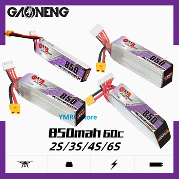 2ШТ Gaoneng GNB 850mAh 2S/3S/4S/6S 7,6 V/11,4 V/15,2 V/22,8 V 60C LiPo Аккумулятор с разъемом XT30 для Гоночного Дрона FPV на большие расстояния