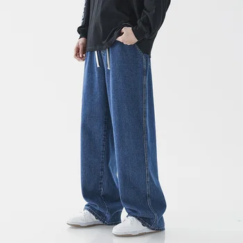 Весенне-летние свободные прямые джинсы, мужские эстетичные Новые джинсовые брюки для мальчика, повседневные мешковатые мужские Женские джинсы, нейтральные джинсовые брюки