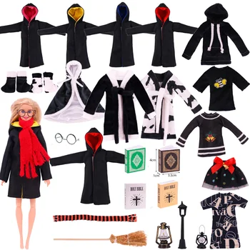 Кукольная одежда для Барби, Черные Рождественские аксессуары, Ночная рубашка, Плащ, Толстовки, Черное пальто, Шарф, Очки, Метла, Подарок для детей.