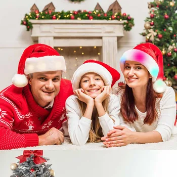 2024 Счастливого Рождества Шляпа Новый Год Navidad Кепка Модные Плюшевые Детские Шапки Санта Клауса Для Взрослых Рождественские Светящиеся Шапочки Шляпа