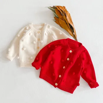 Детская одежда Осенне-весеннее пальто Унисекс Универсальная вязка из чистого хлопка с длинным рукавом для новорожденных Ручной работы, однобортный Однотонный