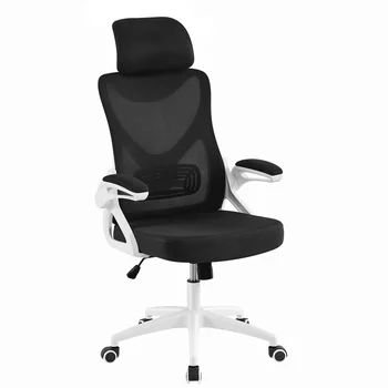 Офисный стул SmileMart из эргономичной сетки с высокой спинкой и регулируемым мягким подголовником, белый/черный