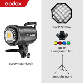 Комплект Светодиодного видеосветильника Godox SL60W Белого цвета с Непрерывным Освещением + Световая Подставка + комплект оборудования для фотостудии FW95 Bowens Softbox