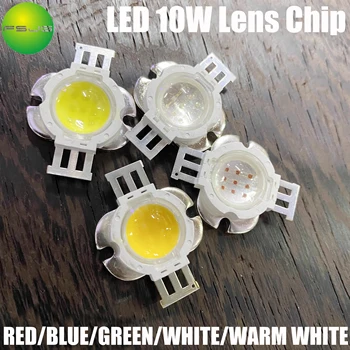 Светодиодный чип круглой формы мощностью 10 Вт с 60-градусным объективом SMD COB Doide, теплый Холодный белый Красный Зеленый Синий прожектор для роста