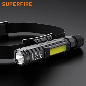 SUPERFIRE G19 LED + COB фара Фонарик с магнитом USB Перезаряжаемый головной фонарь Мощный фонарь-налобный фонарь для кемпинга, рыбалки