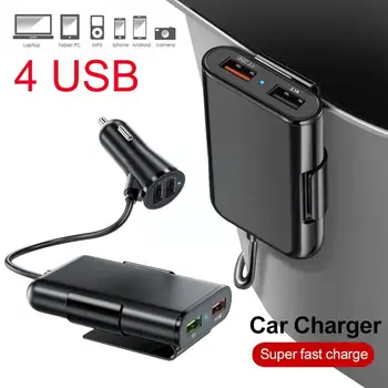 Автомобильное зарядное устройство Quick Charge QC 3.0 для телефона, 4 порта USB для быстрой зарядки, удлинительный кабель длиной 1,7 м для мобильного телефона Xiaomi iPhone Cha X2A3