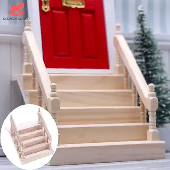 Миниатюрная лестница с перилами, деревянная сцена, простые модели лестниц для кукольного домика 1: 12, мебель для мини-лестниц, декор комнаты