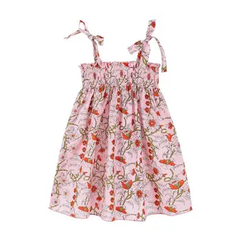 Новый стиль, детская юбка, летнее платье с розовым принтом для девочек, милое платье-комбинация, идиллическое летнее праздничное пляжное платье FZ9644