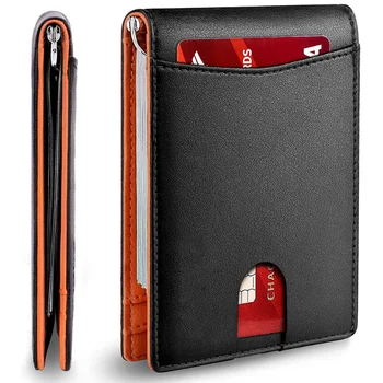 Минималистичный Тонкий мужской кошелек с зажимом для денег, блокирующий RFID Передний карман, кожаный