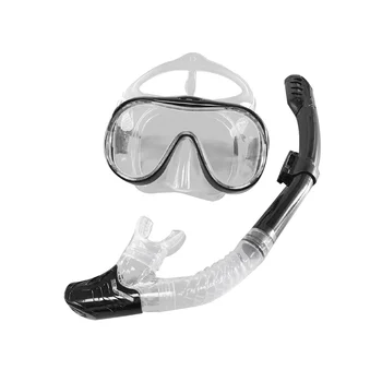 Маска для подводного плавания с трубкой, Противотуманная маска для подводного плавания с трубкой, Полностью сухая трубка, Снаряжение для подводного плавания, Прозрачное + черное