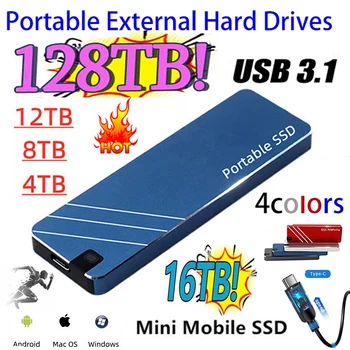 Оригинальный Мини Портативный SSD Type-C/USB3.1 Внешний мобильный твердотельный накопитель Высокоскоростной 4 ТБ 8 ТБ 16 ТБ Жесткий диск для ноутбука Жесткий диск