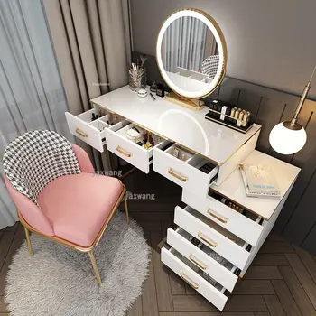 Легкие Роскошные Домашние комоды Современный комод шкаф для хранения косметики принцессы Туалетный столик с зеркалом Скандинавская мебель для спальни