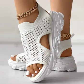 2023 Летние удобные повседневные сандалии для прогулок для женщин, обувь на эластичной платформе для отдыха, черный, белый цвет