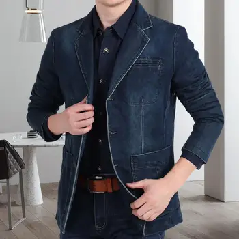 Джинсовая куртка, популярный джинсовый блейзер с карманами, осенний джинсовый блейзер с карманами, приталенный костюм, пальто, уличная одежда