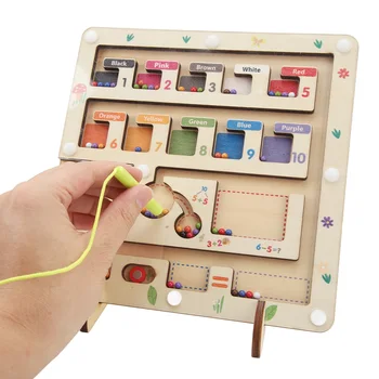 Магнитная игрушка-лабиринт с цветными номерами, 65шт Шариков, обучающая арифметике Деревянная доска для счета, пазлы на магнитной доске для детей