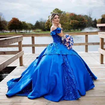 Роскошное Голубое Бальное Платье Quinceanera Dress 2023 С Блестящими Кружевными Аппликациями С Открытыми Плечами Sweet 16 Dress Vestidos De 15 Años