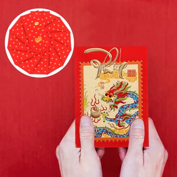 Красные пакеты из бумаги с Драконом, Милые Конверты, Новогодний подарок, Традиционный Карманный денежный мешок на удачу в китайском стиле