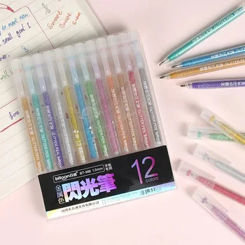 12 цветов / набор Металлическая блестящая ручка 1,0 ММ для рисования Цветным металлом, пастельным хайлайтером, художественным маркером, канцелярскими принадлежностями для школьного офиса