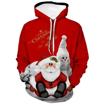 2023 Мужские толстовки Merry Christmas Толстовка для мужчин с капюшоном Oversize Красная одежда 3D принт Праздничные пуловеры с длинными рукавами Топы