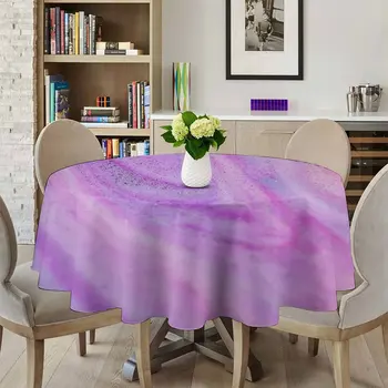 Круглая 60-дюймовая Водонепроницаемая Полиэфирная Моющаяся Скатерть, Покрытие стола с плавным рисунком Розового цвета