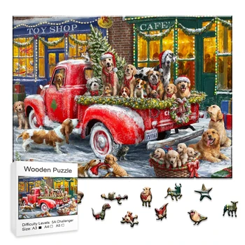 Изысканные деревянные Рождественские пазлы для детей и взрослых, красивый рождественский автомобиль неправильной формы, деревянный пазл, рисунок своими руками
