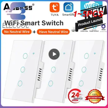 1 ~ 5ШТ Tuya WiFi US Smart Light Switch Нейтральный провод/Не Требуется Нейтральный провод 120 Тип Настенного Сенсорного Выключателя Работает с Alexa, Google