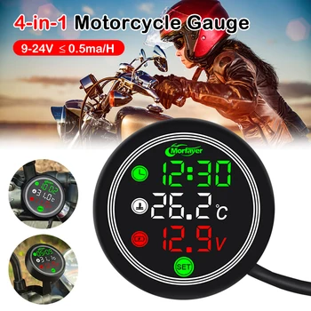 Мотоциклетный термометр 9-24 В, светодиодный цифровой дисплей, электронный измеритель температуры воды 4 В 1, Вольтметр, сигнализация низкого напряжения