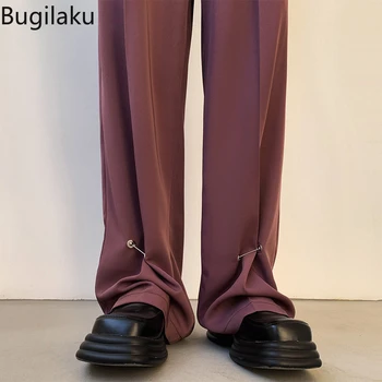 Брюки для костюма Bugilaku, драповые брюки, мужской нишевый дизайн, весенне-осенние повседневные брюки с прямыми штанинами