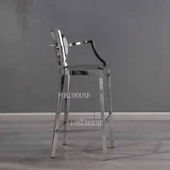Скандинавский барный стул, современный серебристый стульчик для кормления из нержавеющей стали, ножки табурета, мебель для креативного кресла, спинка барного стула, кухня D