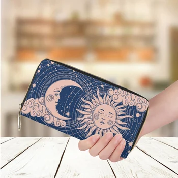 Женский кожаный кошелек с рисунком Луны и Солнца люксового бренда, деловой кошелек для банковских карт, повседневная сумка для покупок, клатч для вечеринок
