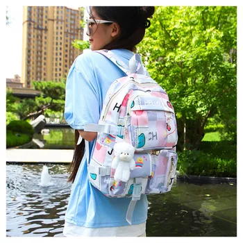2023 Милые женские рюкзаки с граффити, водонепроницаемый школьный рюкзак с несколькими карманами для студенток, Kawaii Laptop Book Pack ita