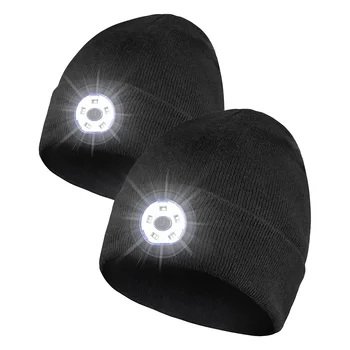Шапочка унисекс, 5 светодиодов, 3 режима, перезаряжаемый головной светильник Hands Free, вязаный (черный)