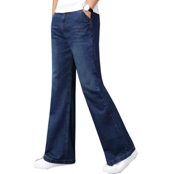Джинсы Мужские Мужские джинсы-клеш большого размера, свободного кроя, с высокой талией, мужские дизайнерские классические джинсы из денима